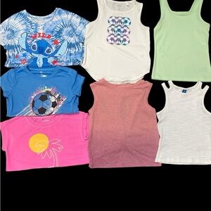 Assorted tank tops, t-shirts, and a pair of shorts- size 8 and 8/9